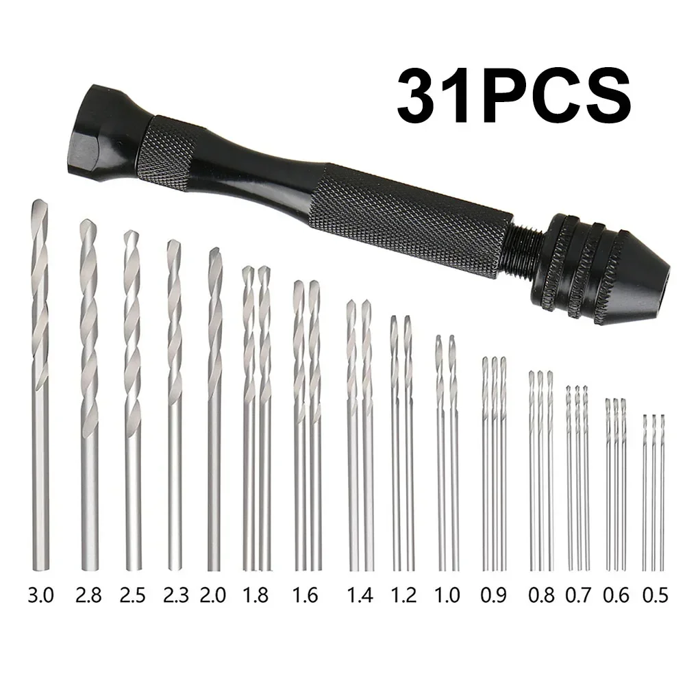 31Pcs Precisie Pin Vise Hobby Boren Hand Rotary Gereedschap Set 0.5Mm, 0.6Mm, 0.7Mm, 0.8Mm, 0.9Mm, 1Mm, 1.2Mm, 1.4Mm