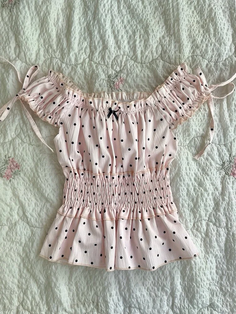 

Original Sweet Pink Polka Dot Top Summer Strapl Girl Feel Small ence Design Cleanfit Cotton Blend ort Sve irt