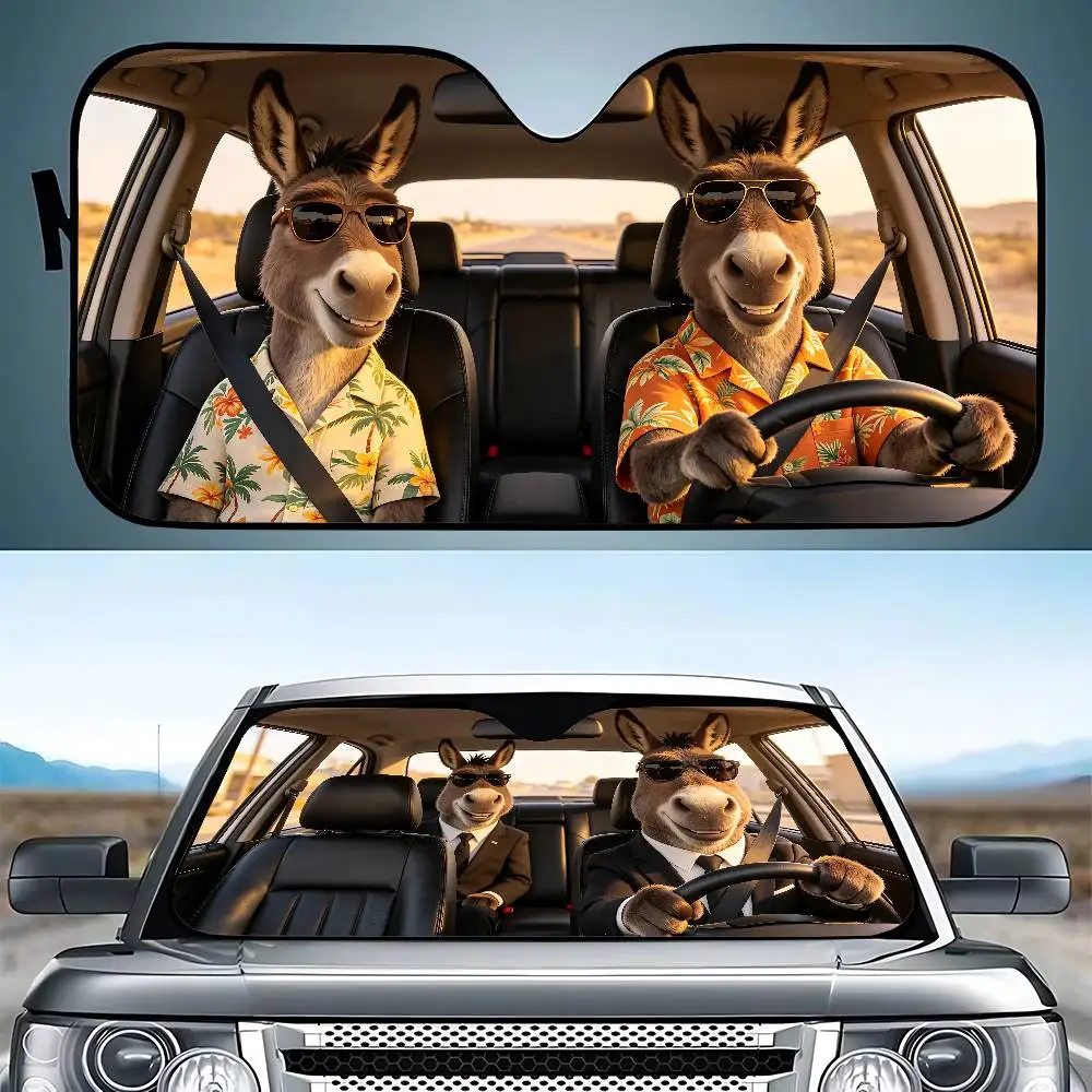 Donkey Drive Car SunShade Windshield Funny Sun Shade Foldable UV Ray Sun Visor Protector Sunshade For Front Window