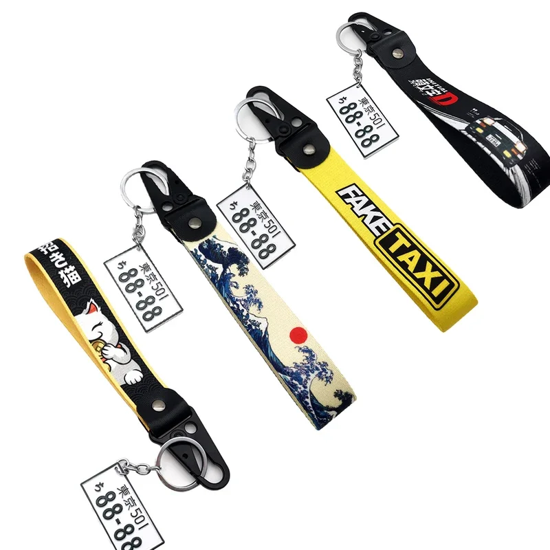 JDM keychain spring clip key buckle set 3D number car Japanese license plate chain holder Osaka low life fake taxi auto keyring