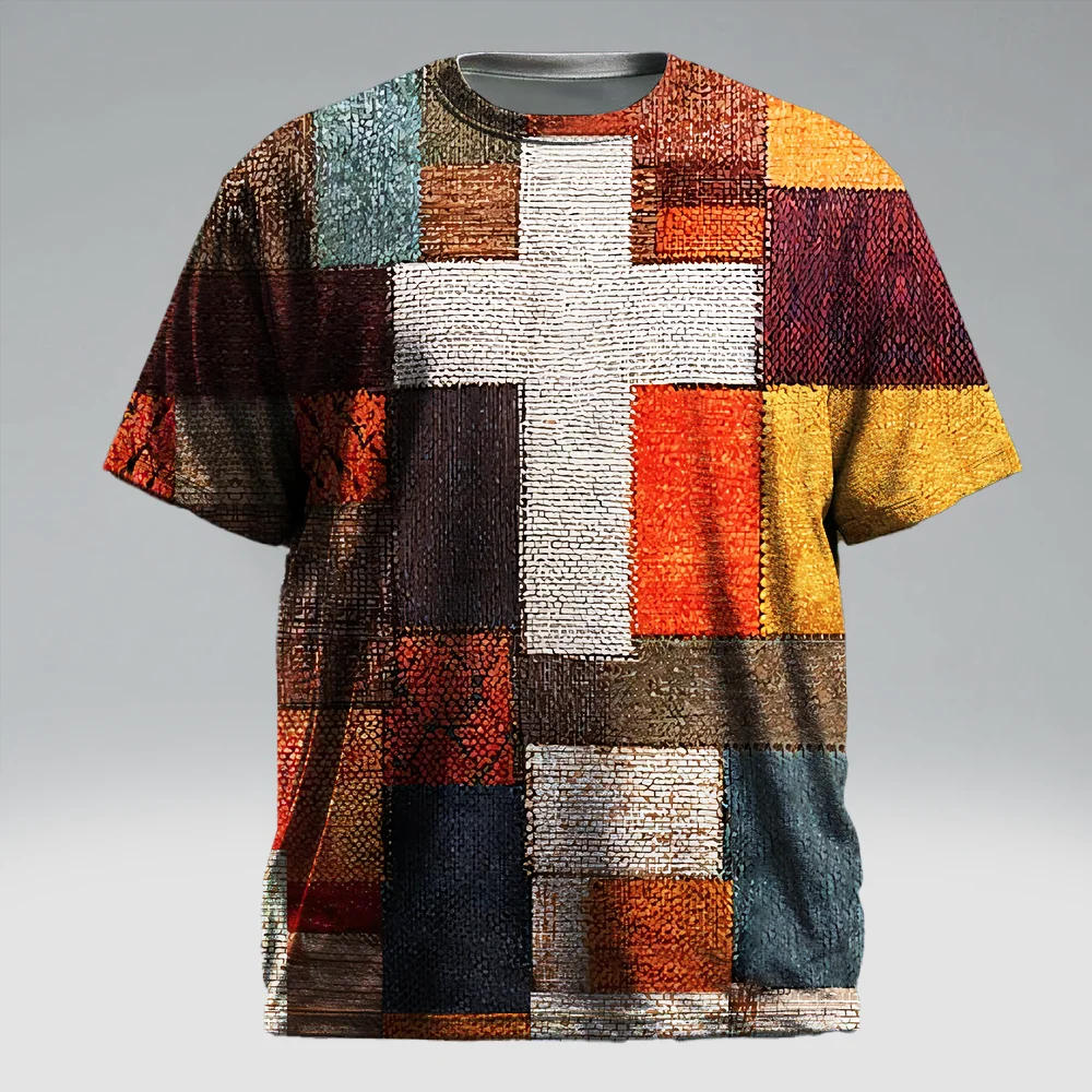 

Мужская футболка с коротким рукавом больших размеров S-9xl: стиль в клетку — гладкая толстая клетка, устойчивая к морщинам,