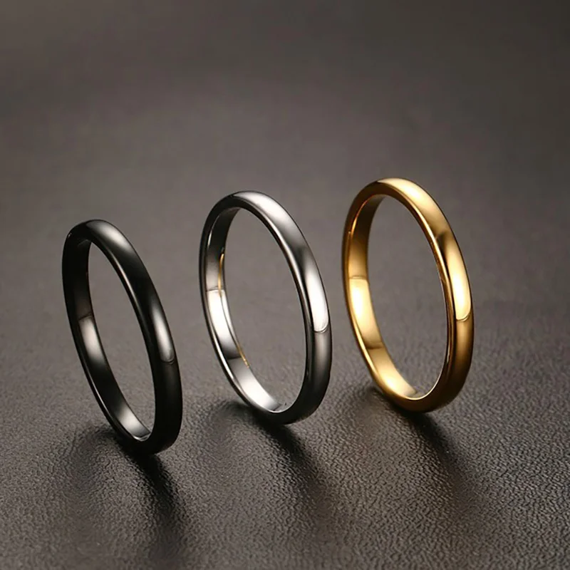 Vnox Cute Women\'s Gold-color Rings Trendy 2 mm Tungsten Carbide Wedding Bands for Women Jewelry