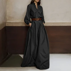 Spring Long-sleeved Solid Loose Jumpsuit Women V Neck High Waist Straight Playsuits Summer Pocket Wide-leg Pants Romper Overalls