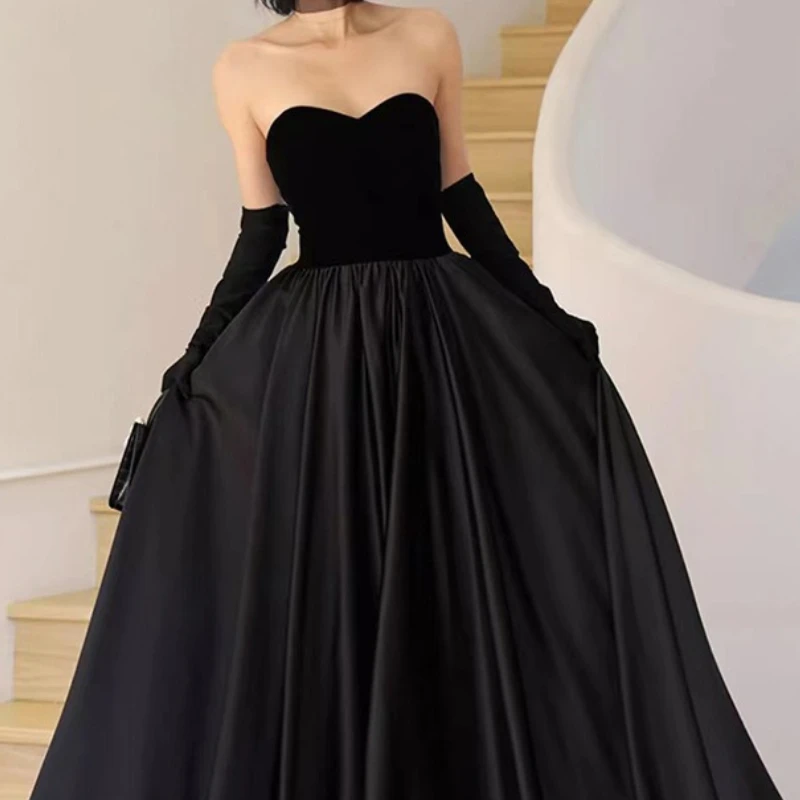 Customized Luxury High End Strapless Sleeveless Long Evening Prom Dresses High End Satin Long Shinny Elegant Vestidos Slim A-lin