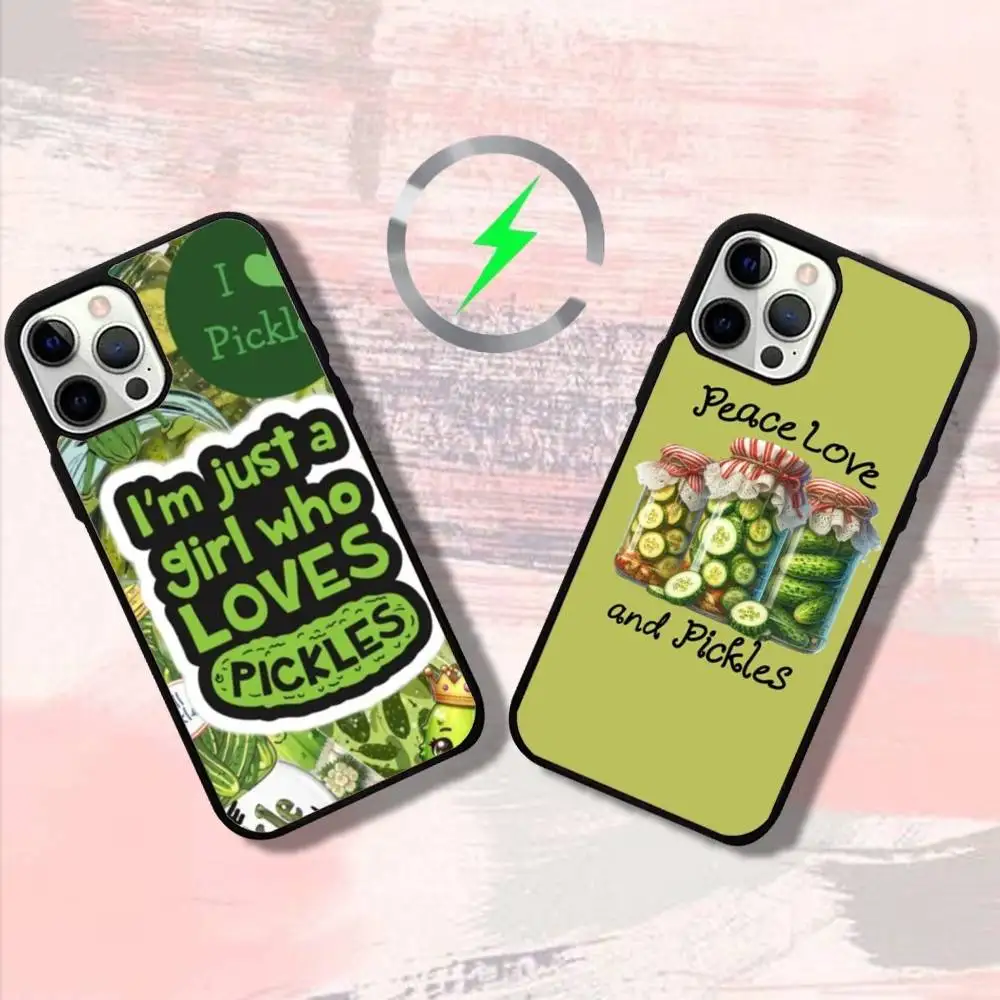 

Food Pickles Cucumber Phone Case For iPhone 16,15,14,13,12,11,Pro,Max,Plus,Mini,SE4,E Magnetic Magsafe Wireless Charging