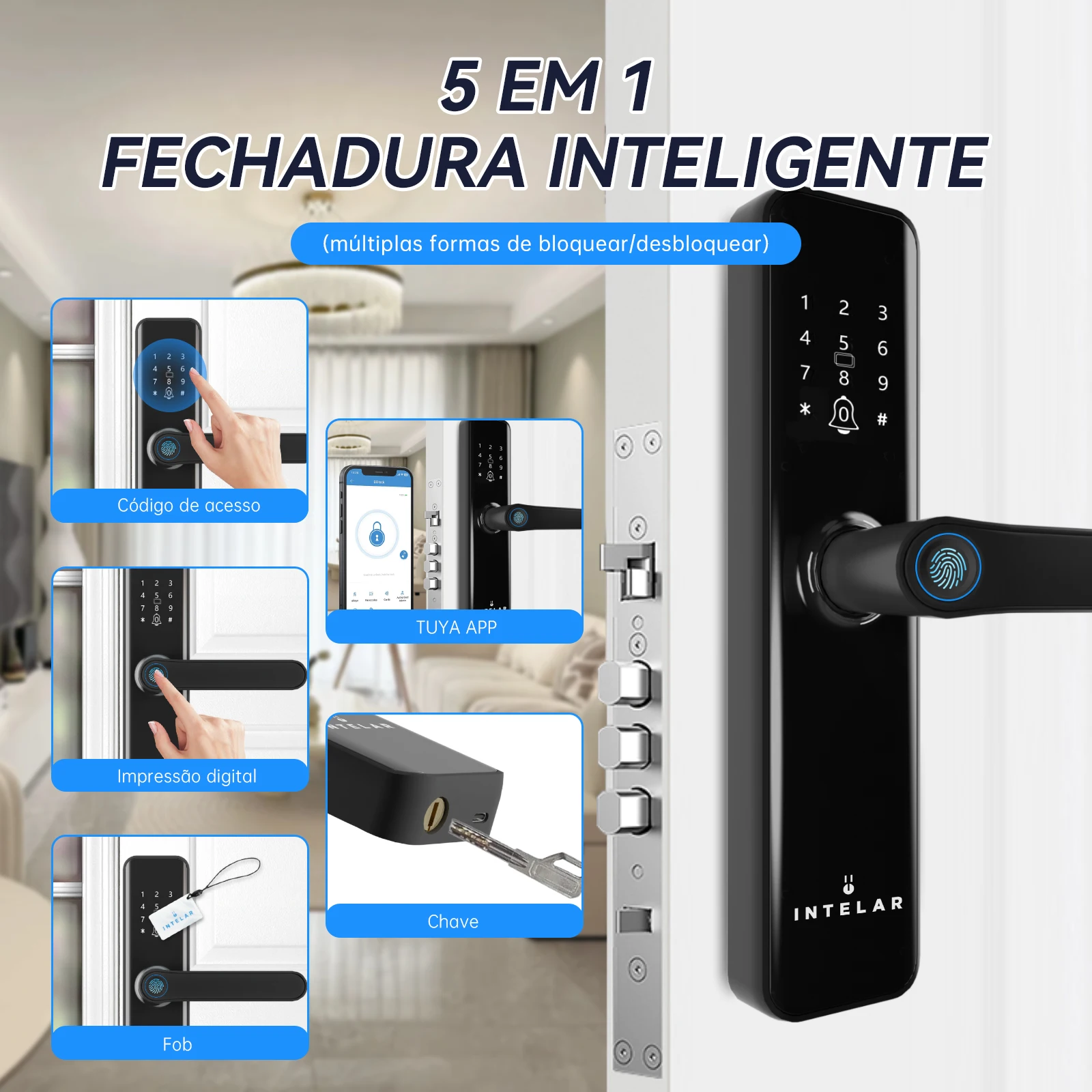 INTELAR Tuya Wifi Digital Electronic Smart Door Lock With Biometric Camera Fingerprint Smart Card Password Key Unlock