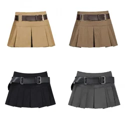 Teenage Girls Pleated Skirt Solid Casual All-match Cargo Skirt for Kids Short A-line High Waist Tutu Skirt Children With Belt