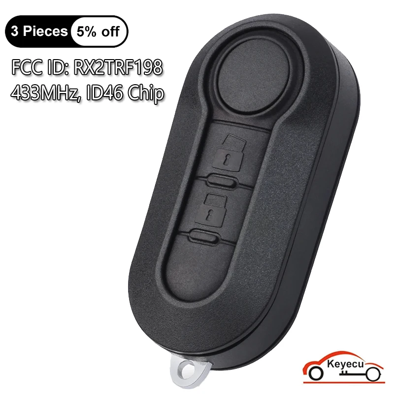 

KEYECU 2 Buttons 433MHz ID46 Chip for Fiat 500L MPV Ducato 2008-2015 Auto Flip Remote Key Fob RX2TRF198 Delphi / Marelli BSI