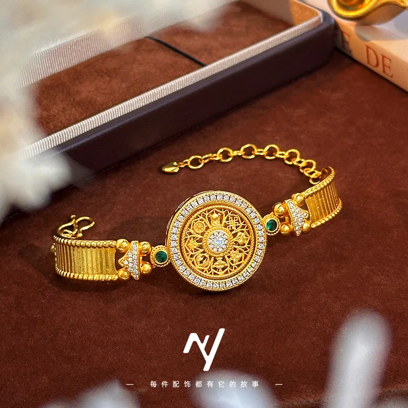 luxury real gold jewelry 24k certifid compass rotating bracelet watch chain au999 solid gold fashion compass bracelet