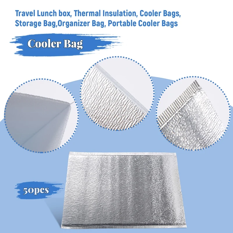 50Pcs Lunch Cooler Bag Insulation Folding Picnic Portable Ice Pack Food Thermal Bag Food Delivery Drink Carrier Insulated Bag