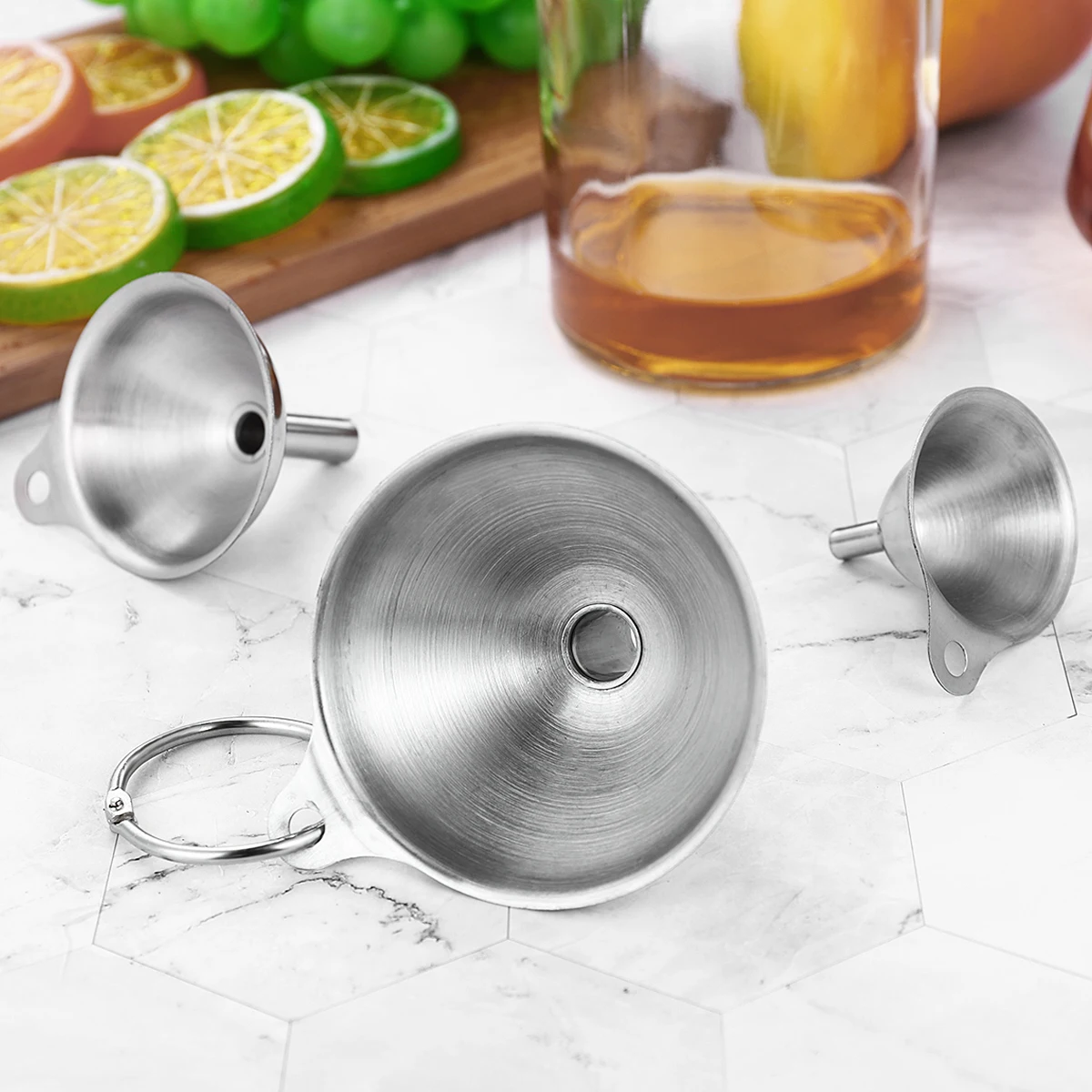 

3Pcs Stainless Steel Funnel Set with Hanging Ring Non Scratch Bend Proof Fine Tip for Filling Small Bottles Jars Crutets Hot