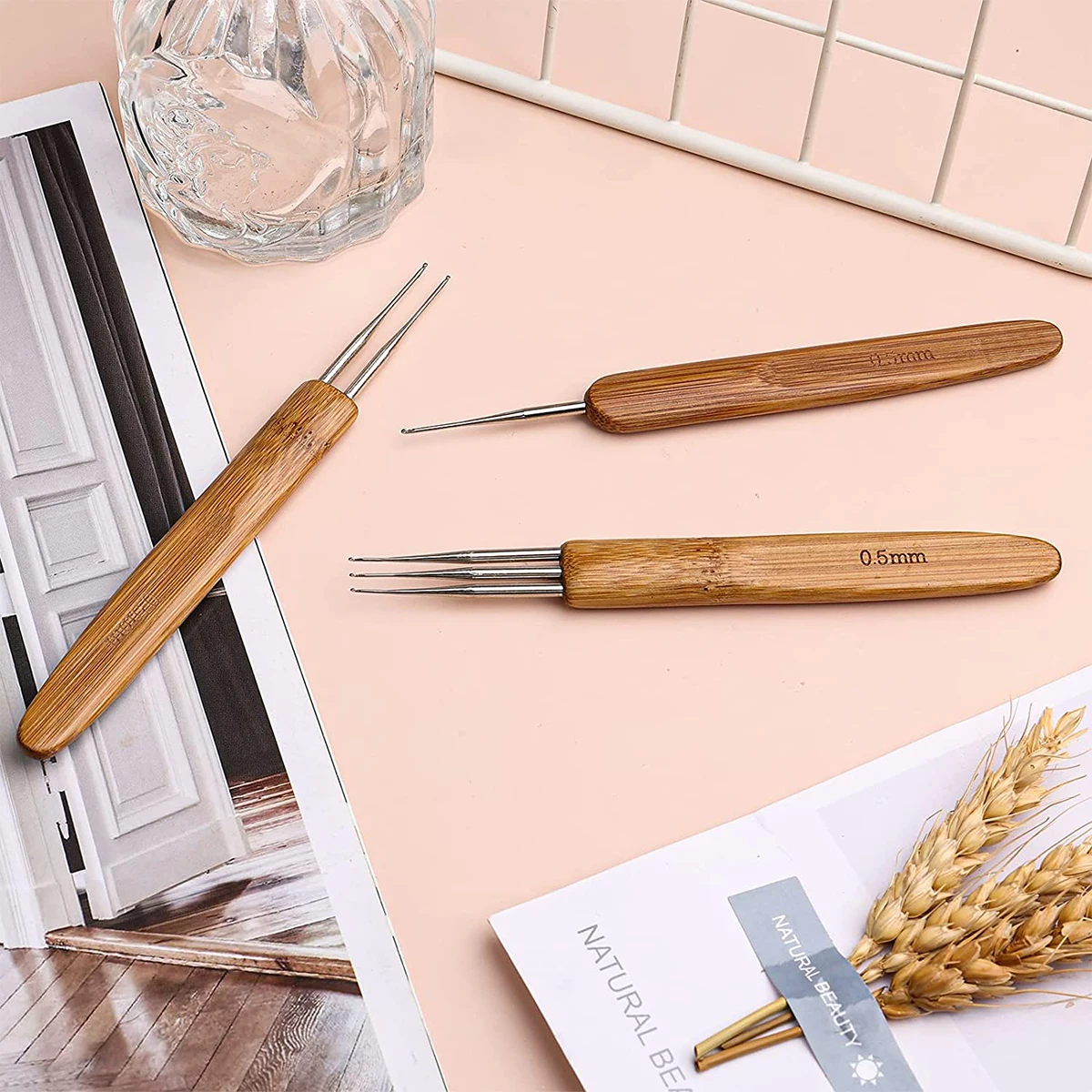 5Pcs Dreadlock Crochet Hook Wood Crochet Needles Hair Dreadlocks Tool DIY Braid Hair Weaving Tool for Braid Craft