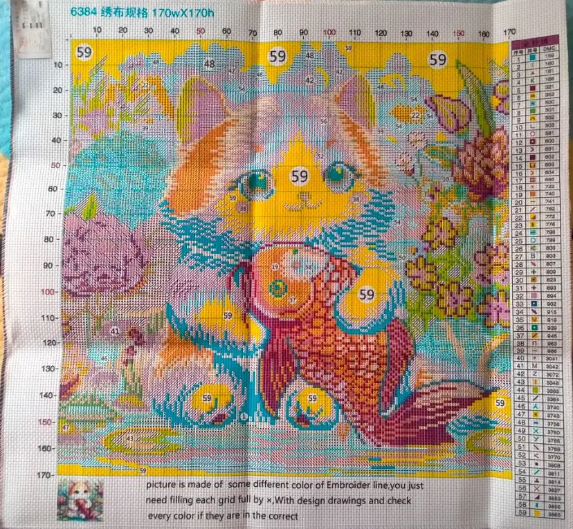 9ct 60x60cm Cat Fish Embroidery DIY Chinese Style Printed Kits Cross Stitch Needlework Sets Home Decor Crafts New