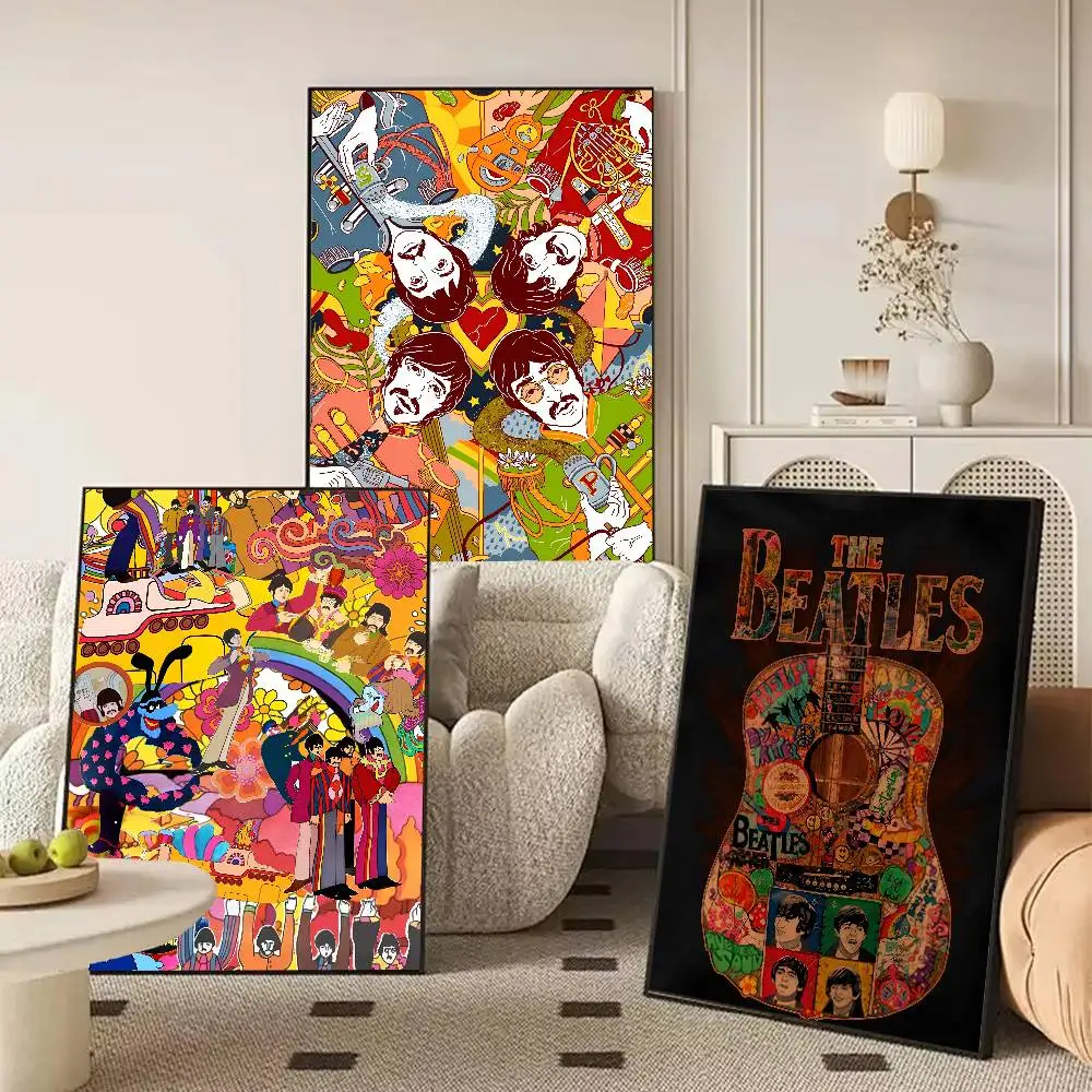 Vintage Famous Rock Band T-he-b-beatles   Poster Art With Prints Home bedroom living room decoration gift
