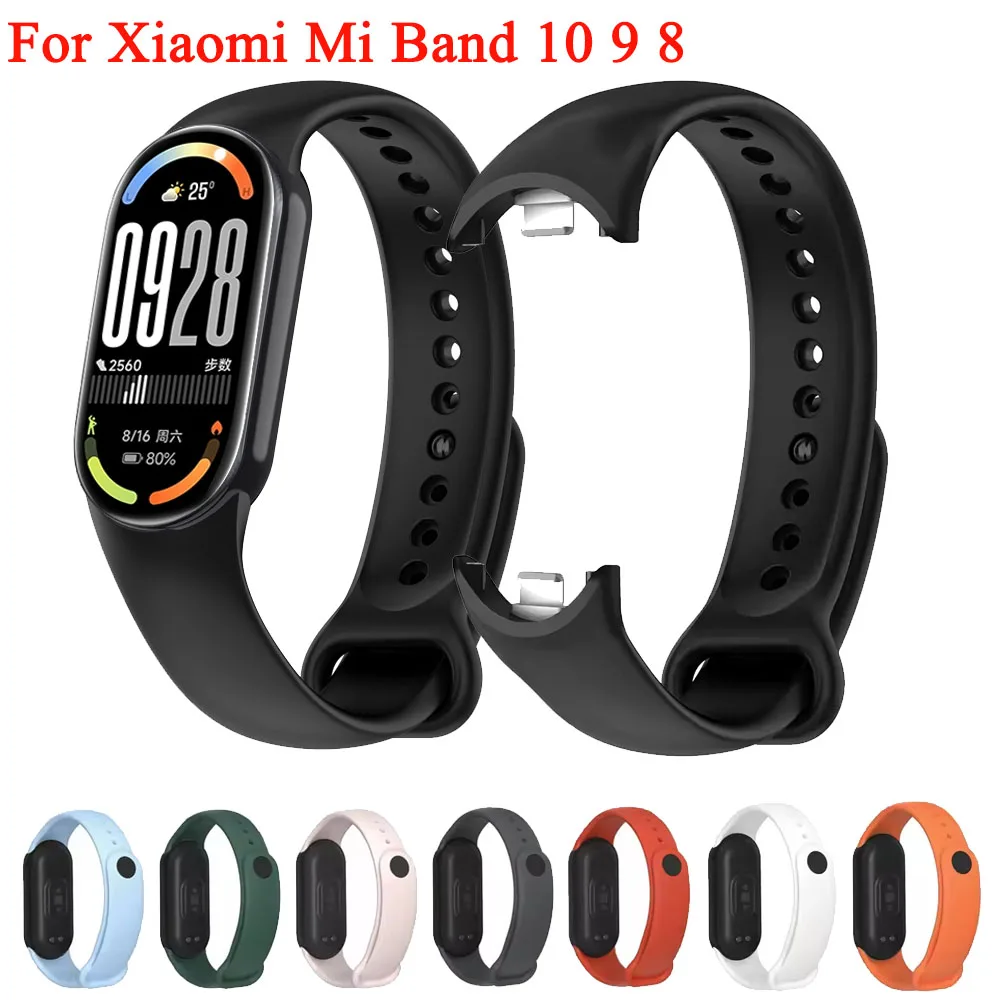 حزام سيليكون لشاومي Mi Band 10 حزام استبدال الرياضة الفرقة معصمه سوار Correa ل Xiaomi Mi Band 8 9 10 حزام الساعات