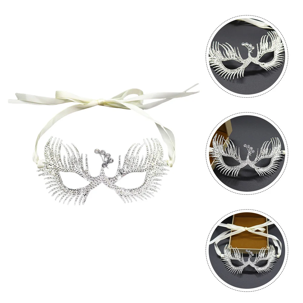 

Rhinestone Mask Masquerade Mask Women Sparkling Breathable Alloy Ribbon Festival Halloween Party Cosplay Venetian
