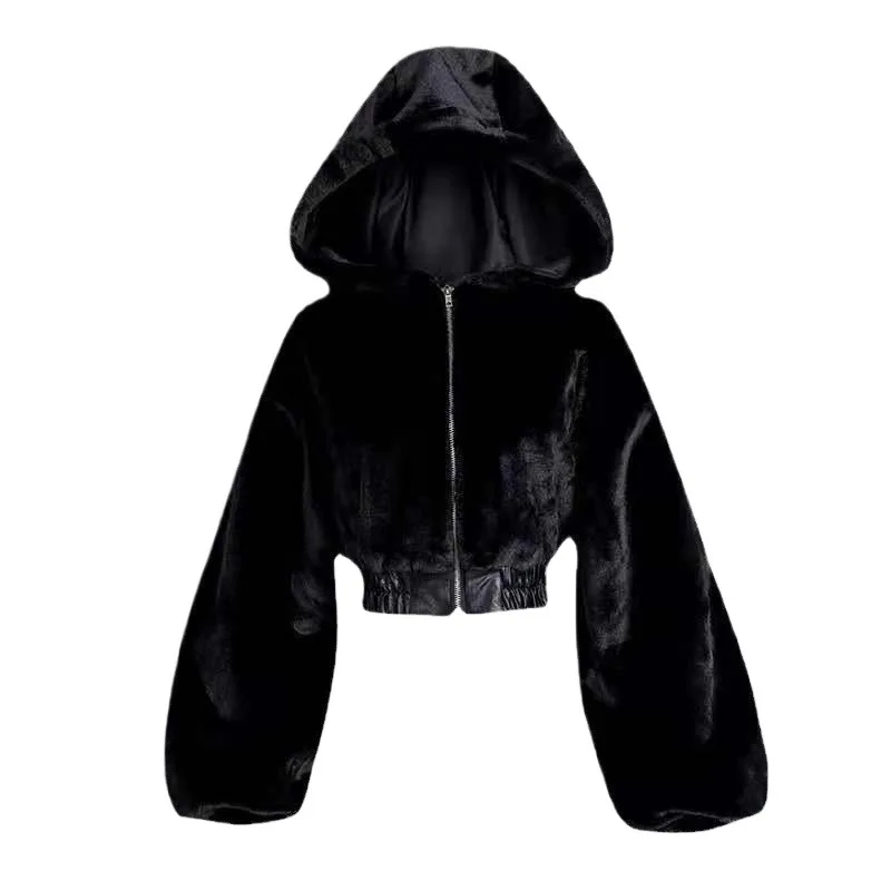High Waist and Short Coat 2025 Autumn and Winter Long Sleeve Thick Zipper Women's Hooded Coat Jacket