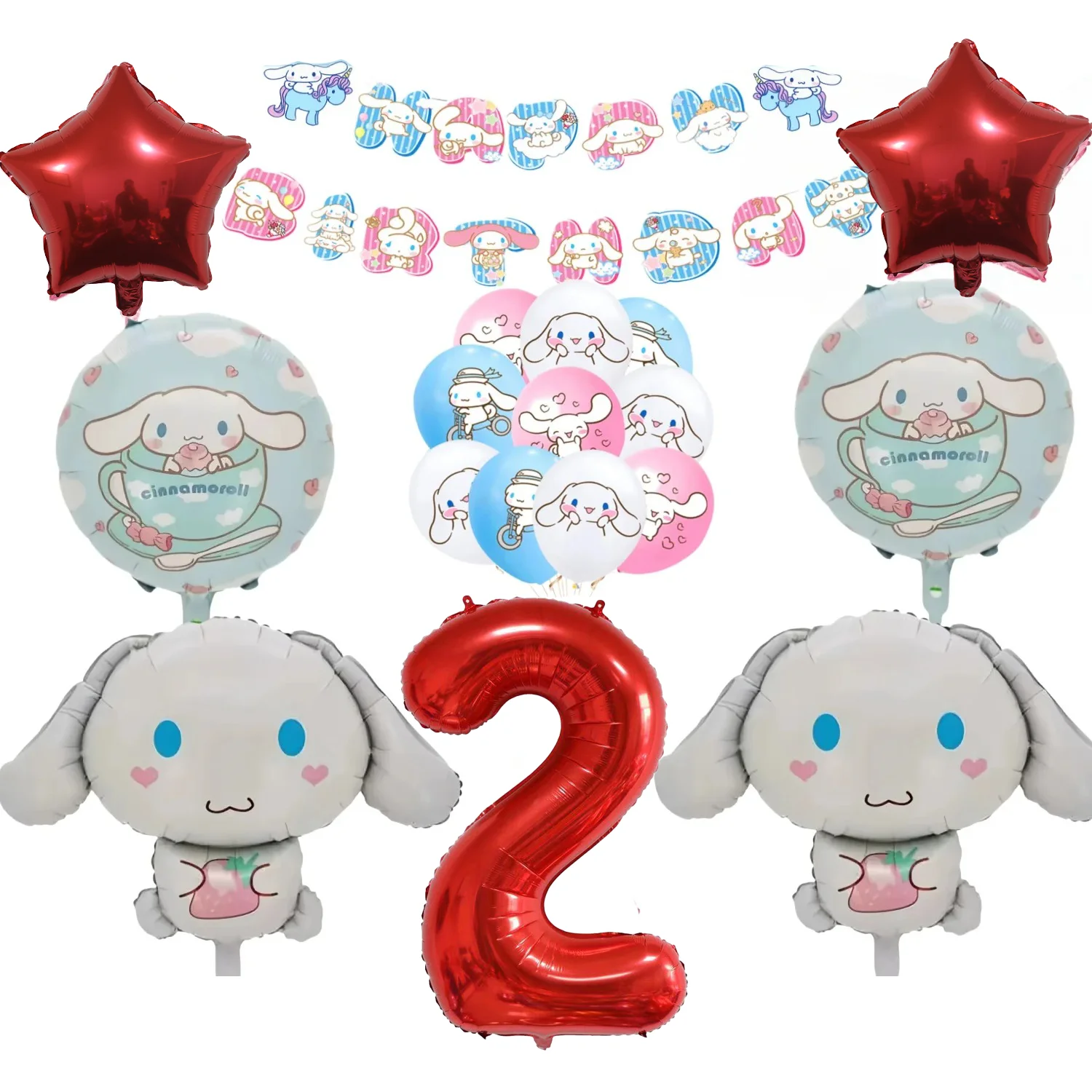 34pcs Cartoon Sanrio Cute Kuromi Cinnamoroll Foil Balloon 32 Inch Number Children's Birthday Party Decorative Toys Photo Prop