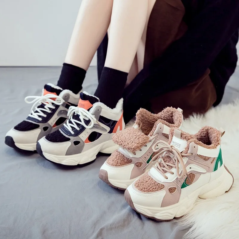 أحذية نسائية قطنية مع مخمل مضاف، عزل سميك، قمة عالية، أحذية رياضية شتوية جديدة متعددة الاستخدامات لعام 2025 للطلاب #4