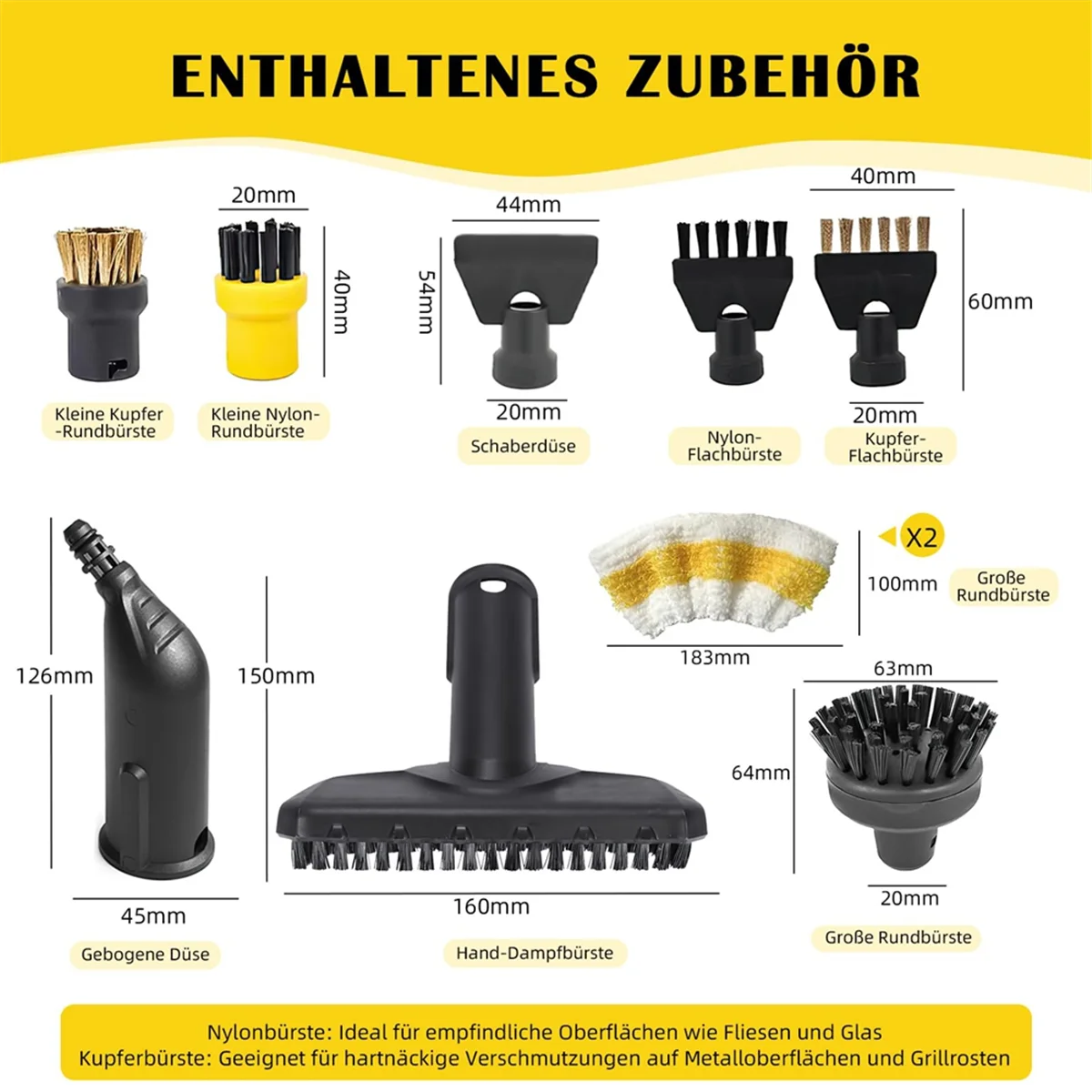 A66T 10-Piece Accessory Set for Karcher Steam Cleaners SC1, SC2, SC3, SC4, SC5 - Includes Nozzles, Brushes, and Cloths