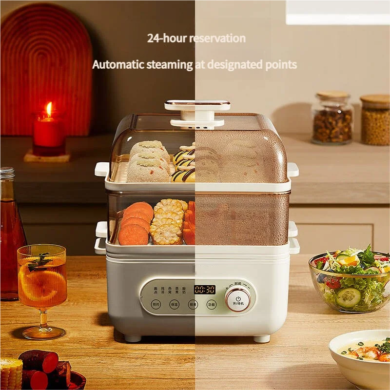 2025 Large-Capacity Electric Food Steamer All-in-One Breakfast Machine Multi-Functional Timers Plastic Housing for Household Use