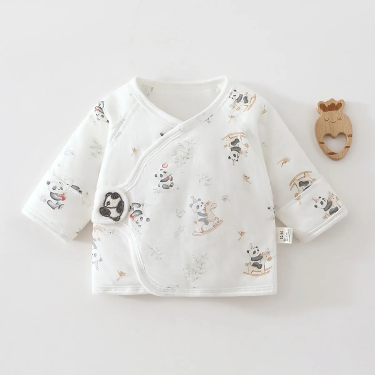 Newborn Baby Wrap Shirt Lightly Padded Long Sleeve Top Side Hook & Loop Design Cute Print Infant Clothes Unisex 0-3M Fall Winter