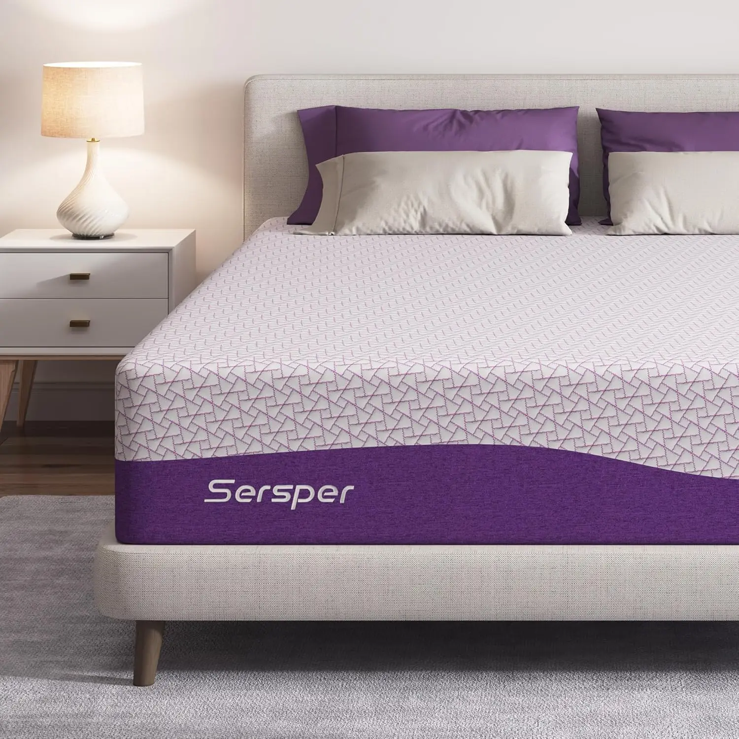 Matelas Queen en Mousse à Mémoire de Forme, au Charbon de Bambou, 14 Pouces, pour un Sommeil Froid et des Instituts de Pression, FiViolet Libre, CertifiPUR, US C