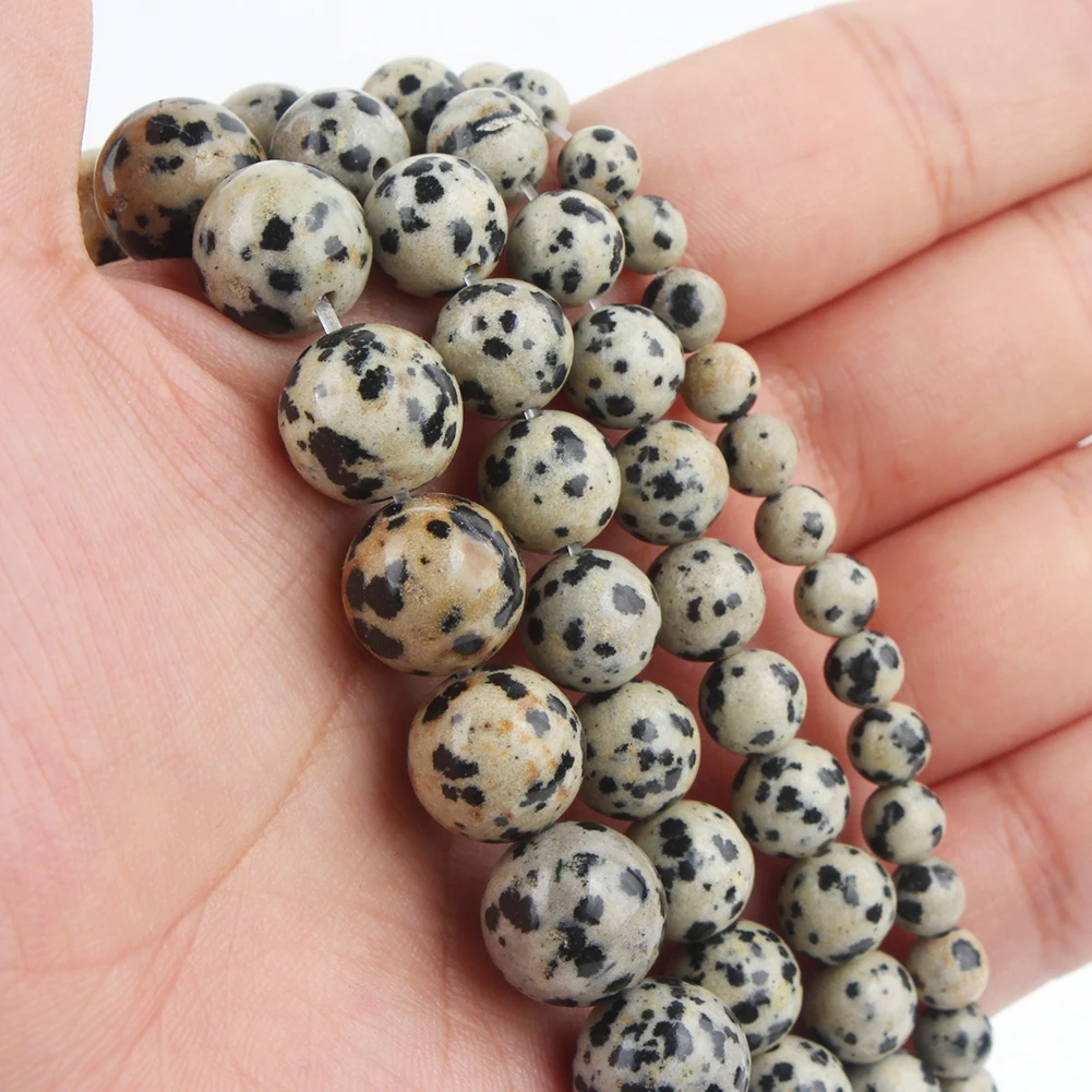 4-12mm AA Dalmatian Jasper Beads Natural Stone Round Smooth Loose Beads For Jewelry Making DIY Charms Bracelets Accessories 15\'\'