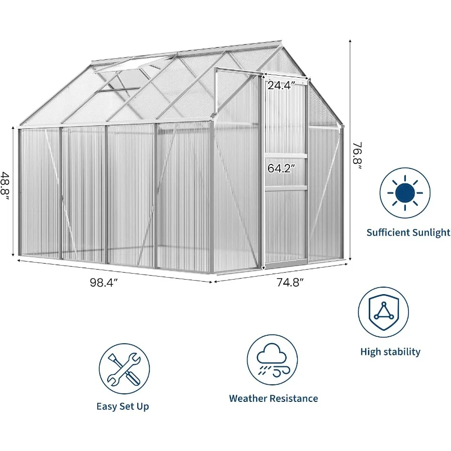 Walk-in Outdoor Polycarbonate Greenhouse Kit: durable polycarbonate panels, green frame, easy assembly and weather-resistant de