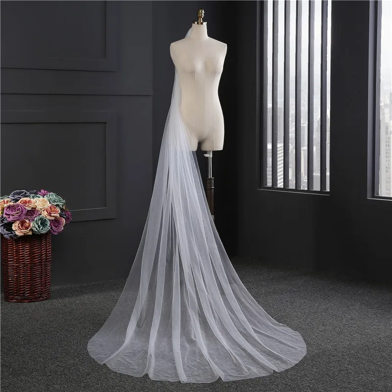 Real Photo Bridal Veils Wedding Accessories for Bride Long Veil Cathedral Single Layer White with Hair Comb Round Tail 3 Meters