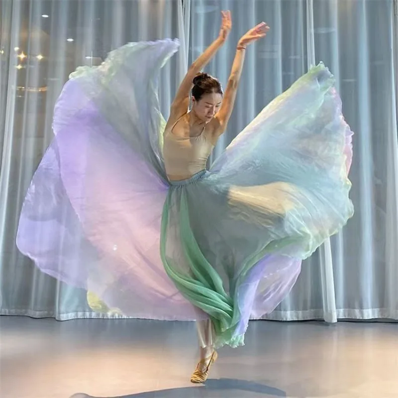 Original Classical Dance Skirt 720-Degree Double-Layer Dual-Color Fairy Full-Skirt Women Big Swing Gradient Flowy Skirts Dance