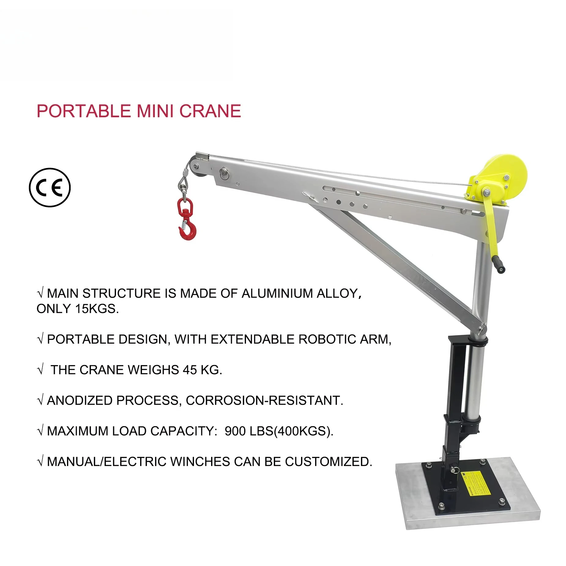 Mini guindaste portátil Ute, elétrico/manual, captador de caminhão, reboque, van, guindaste montado para material de armazém/motor/levantamento de máquinas