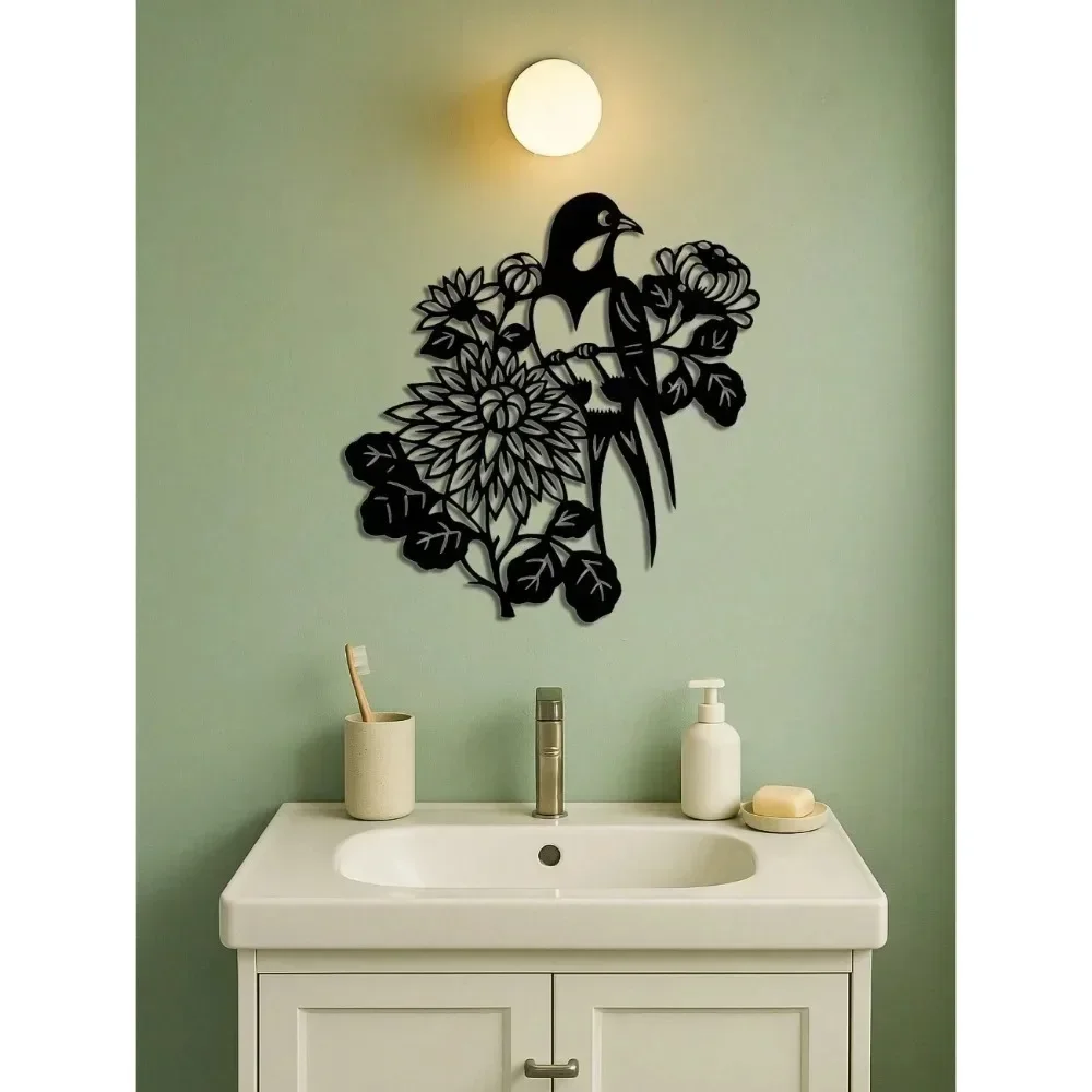 CIFBUY Iron Wall Art Raven Flower Gothic Ornate Cut-Out Waterproof Sculpture For Home Hanging Decor Gift
