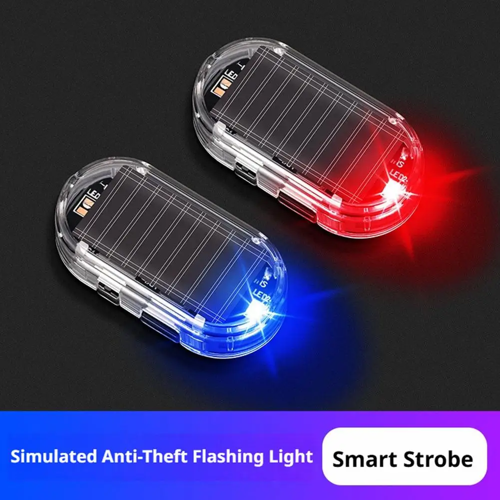 Car LED Warning Lamp Anti Theft Light Interior No Wiring Simulated Solar Security Lights Auto Accessories for Night Safety Gif
