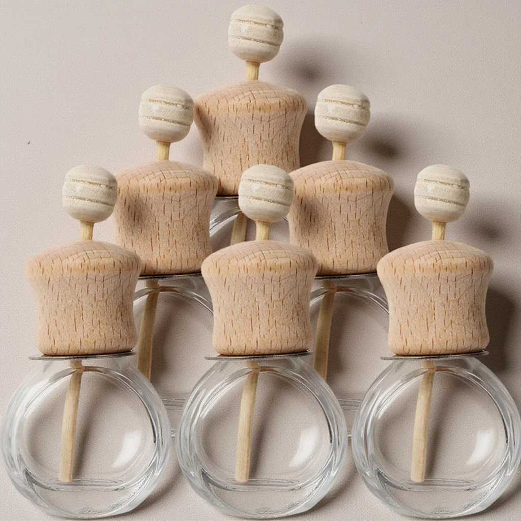 

6Pcs Scent Diffuser Reusable Fragrance Clip on Car Aroma Diffuser Bottle High Grade Glass Wood Materials Wedding Birthday Gift