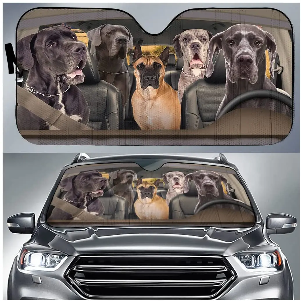 

SWEEZEE Pet Lovers Great Dane Dog Family Driving Windshield Sunshade Car Sun Shade Accordion Folding for Front Window Vehicles (