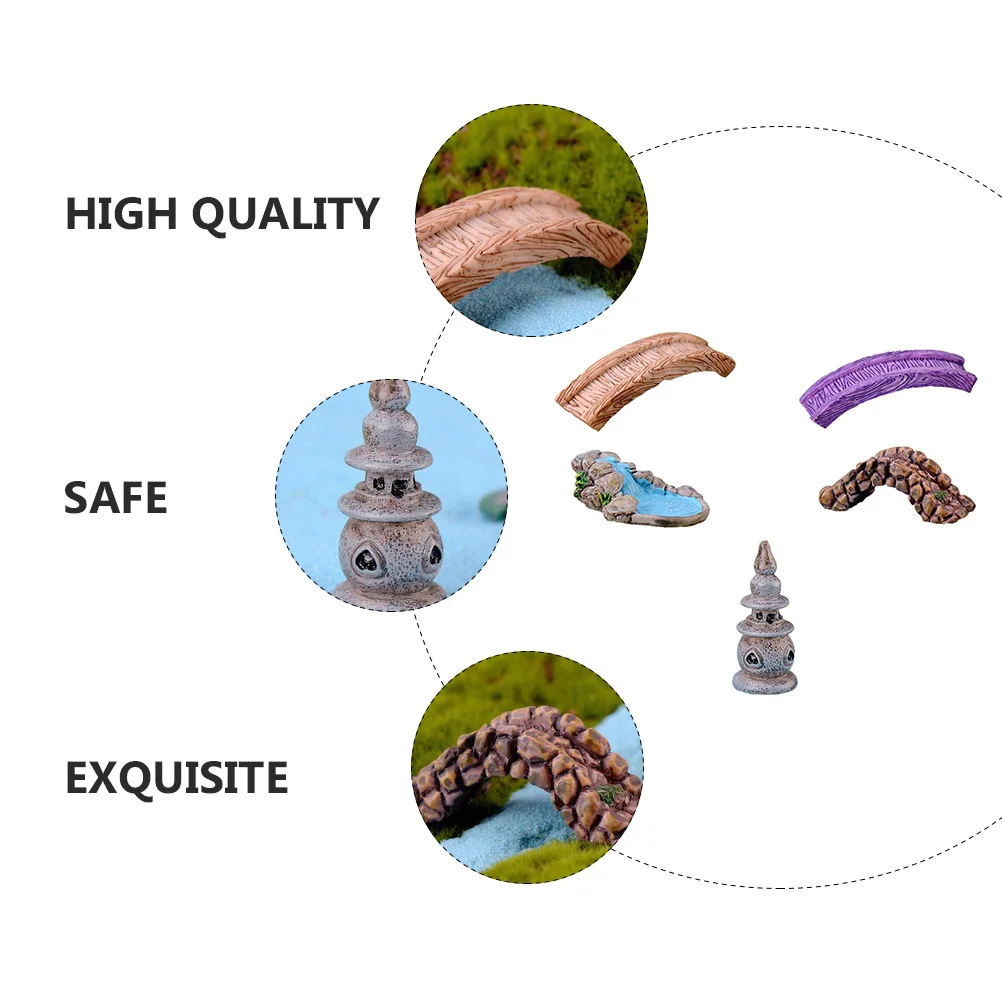 5 قطعة زخرفة حديقة صغيرة الراتنج المشهد الزينة للخارجية ديكور المنزل بركة جسر البستنة الديكور تمثال مصغر #3