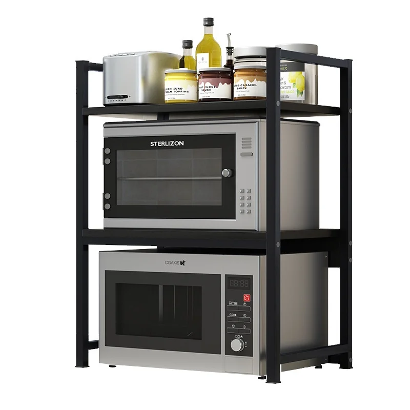 Modern Double-Layer Wood Storage Rack for Kitchen Seasoning Oven Countertop Multifunctional Microwave Oven Kitchen Islands Carts