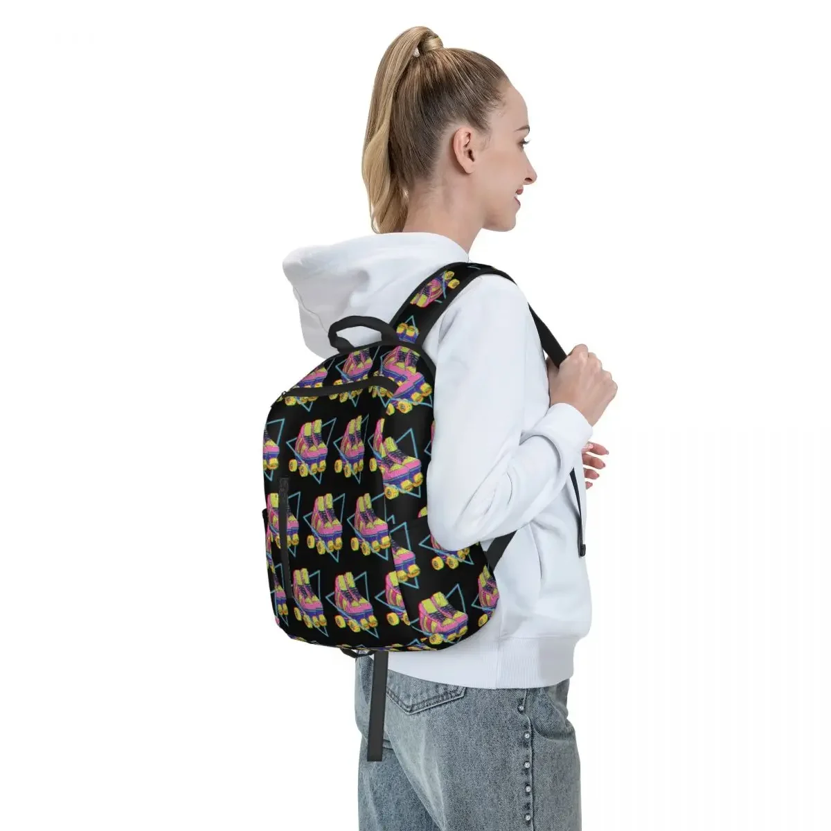 Retro Roller Skates Colorful Student Backpack School Bag Hiking Travel Daypack for Boys Girls Bookbag Shoulder Bags