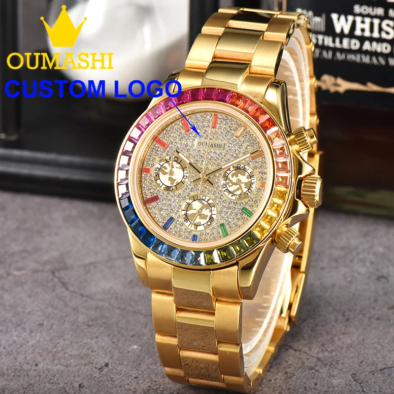 OUMAHSI 32.5mm VK Series 63 Movement quartz movement green luminous dial can be customized logo gold men's watch