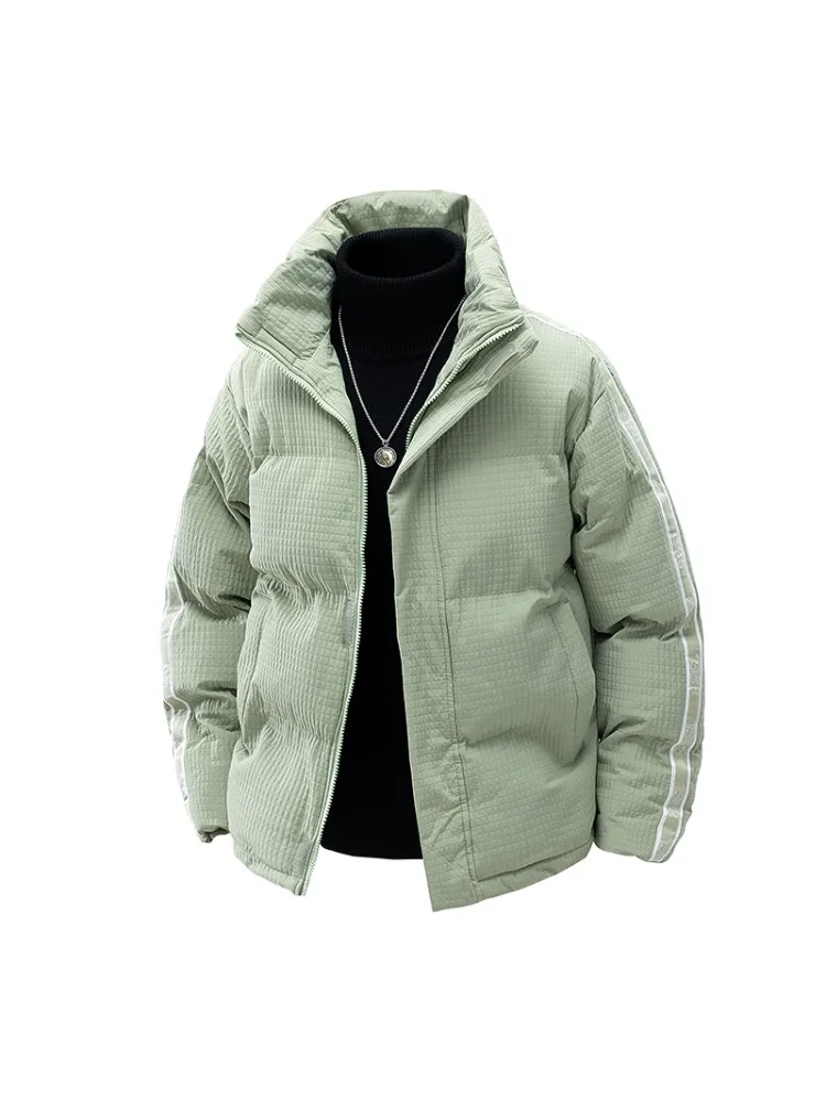 سترة شتوية فضفاضة مناسبة للرجال دافئة مقاومة للرياح بلون سادة نمط الشارع معطف سميك بياقة واقفة معطف قطني أنيق #3