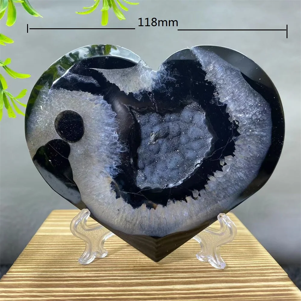 Cristal naturel noir Agate coeur géode forme libre Point dalle pierre Wicca spirituelle pierres précieuses minéraux décoration de la maison