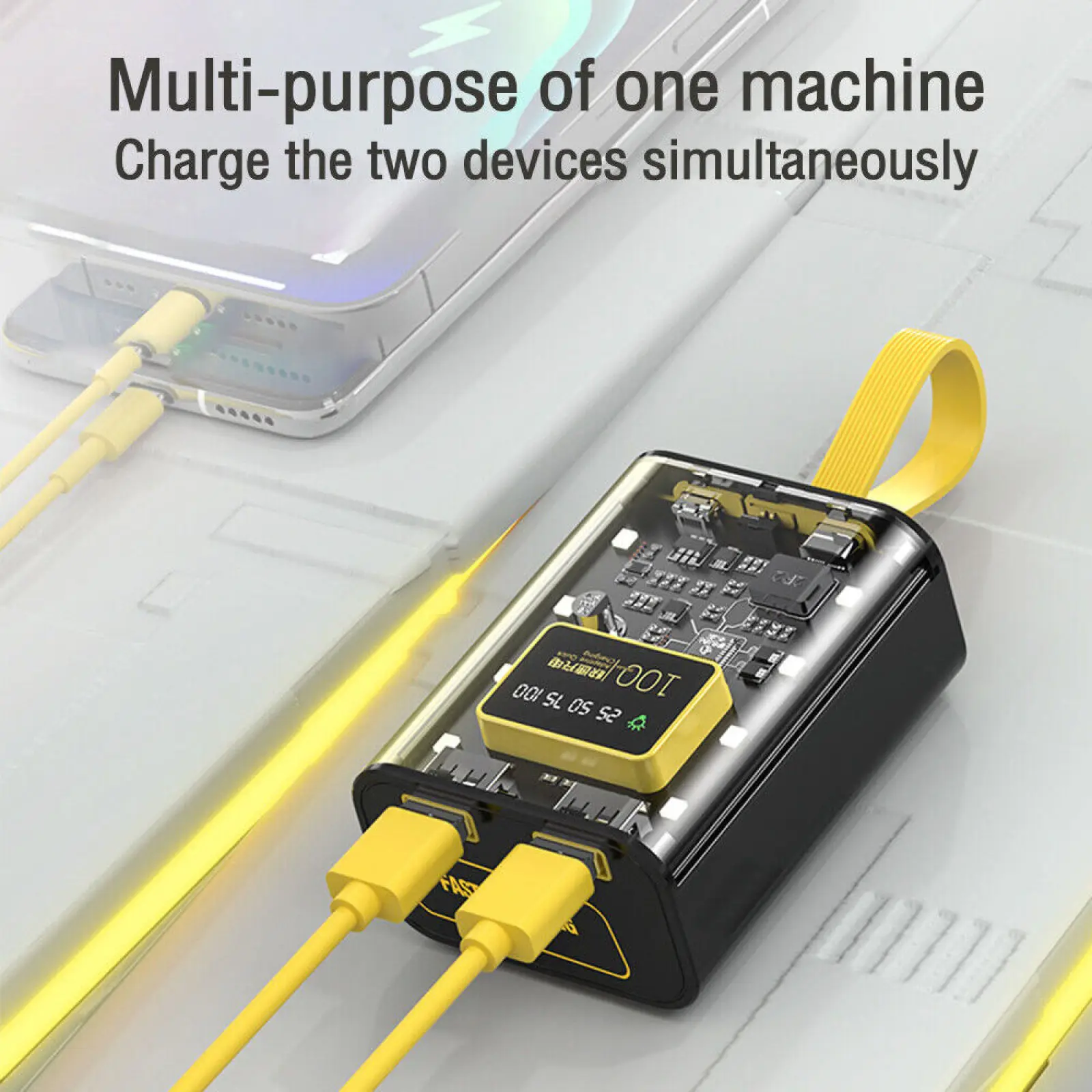 PD 22.5W DIY Power Bank Battery Box With LCD Display Transparent Shell Warm LED Night Light Charger Box For 3*18650 Battery