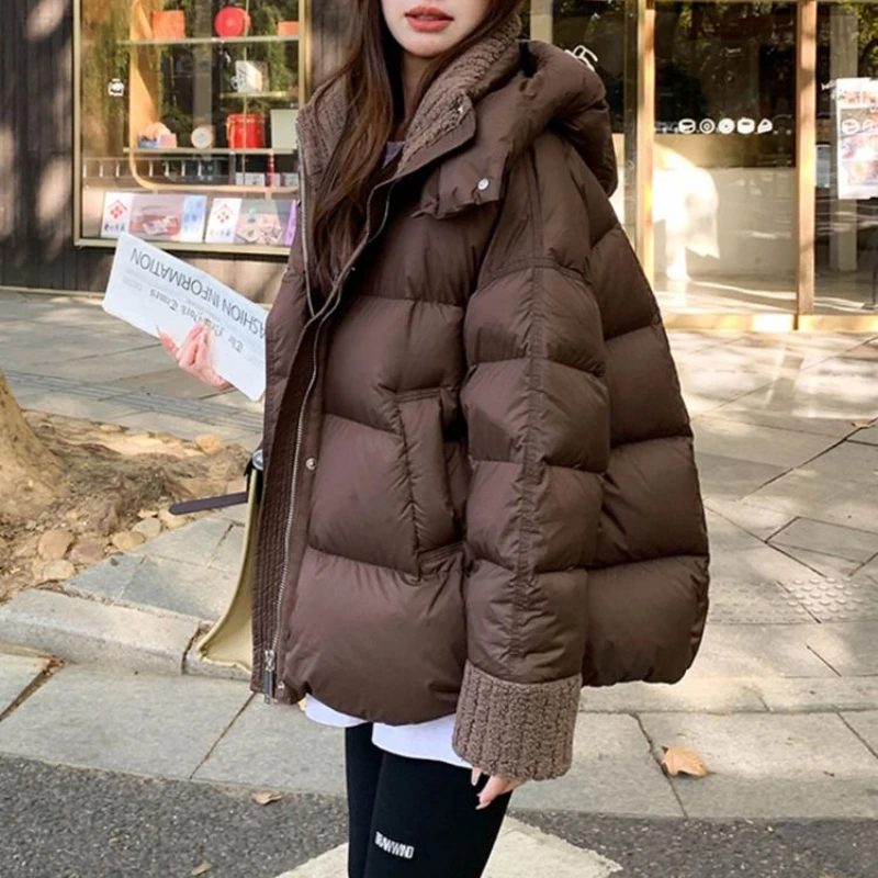 

Female Winter New Loose Lamb Fur Collar Cotton-padded Warm Coat Women's Clothing Brown Eiderdown Cotton-padded Jacket