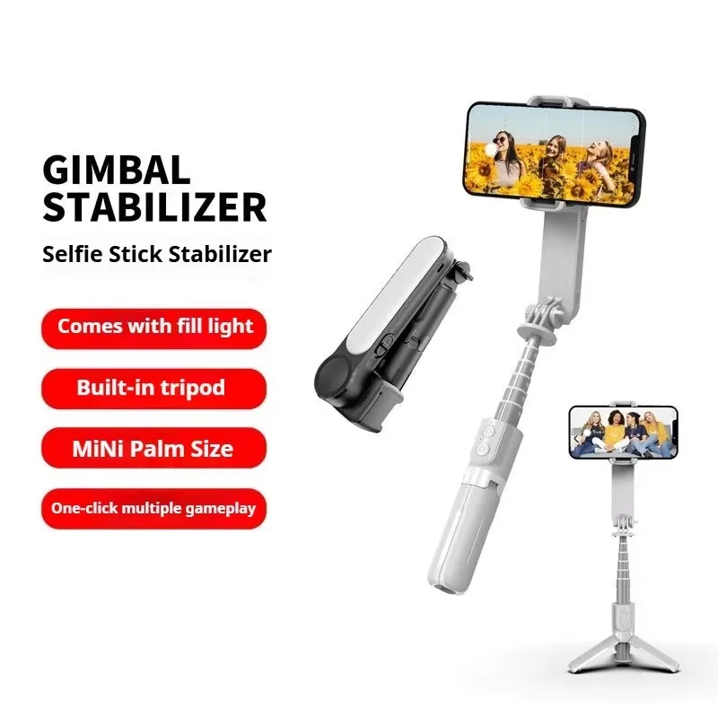 Bluetooth Mini Stabilizer Selfie Stick with Light Anti Shake Portable Gimbal for Travel Vlogging Photography