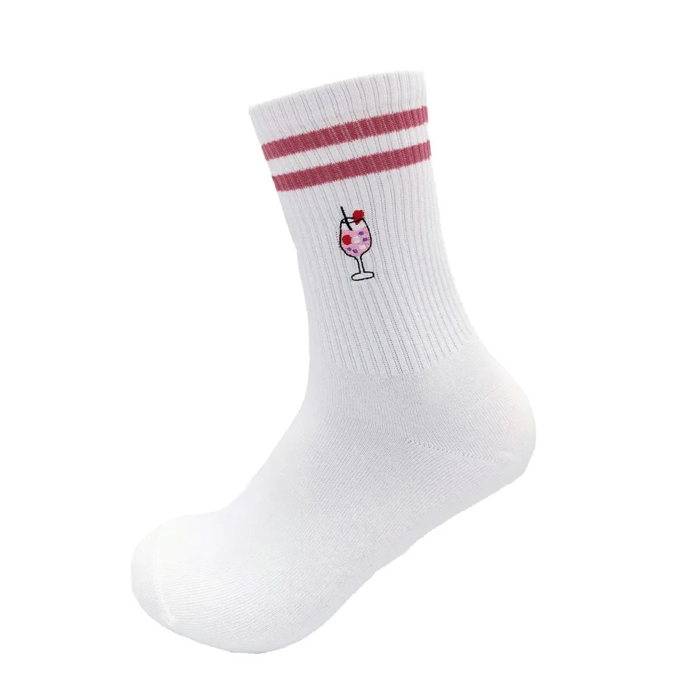 

New Cotton Pilates Socks Harajuku Street Sweat-absorbent Cherry Embroidery Socks Breathable Non-Slip Grip Mid Tube Socks