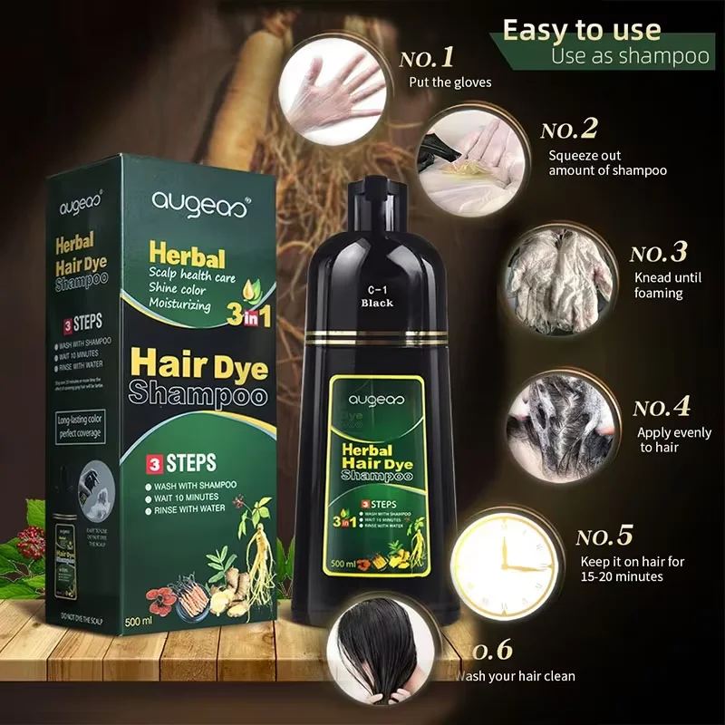 Herbal Natural Plant Hair Dye Shampoo Fast Grey Hair Dyed Black  6 Color Coffee Red Purple Salon & Home Hair Color 30/500ml