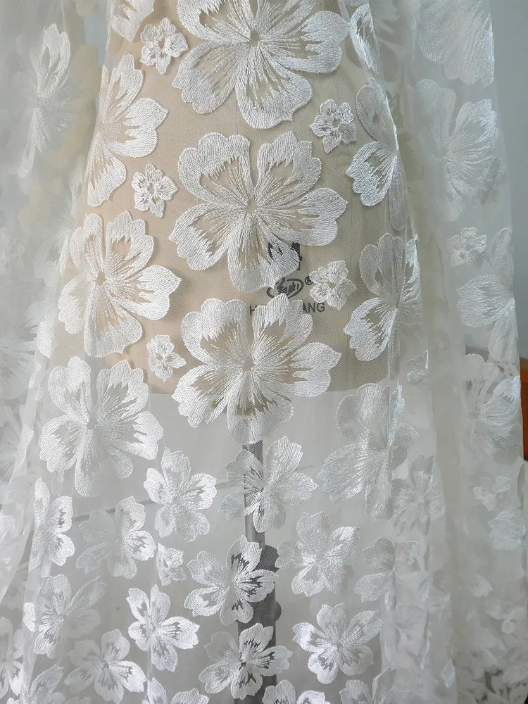 

Lace Material for Wedding Dress Bridal Gown DIY Big Floral Curtain Decoration Fabric with Embroidered Net