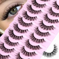10 Paar natürliche Wimpern, flauschige Wimpern, D-Locken, 3D-Volumen, dünne falsche Wimpernstreifen, perfekt für Make-up zu täglichen oder besonderen Anlässen