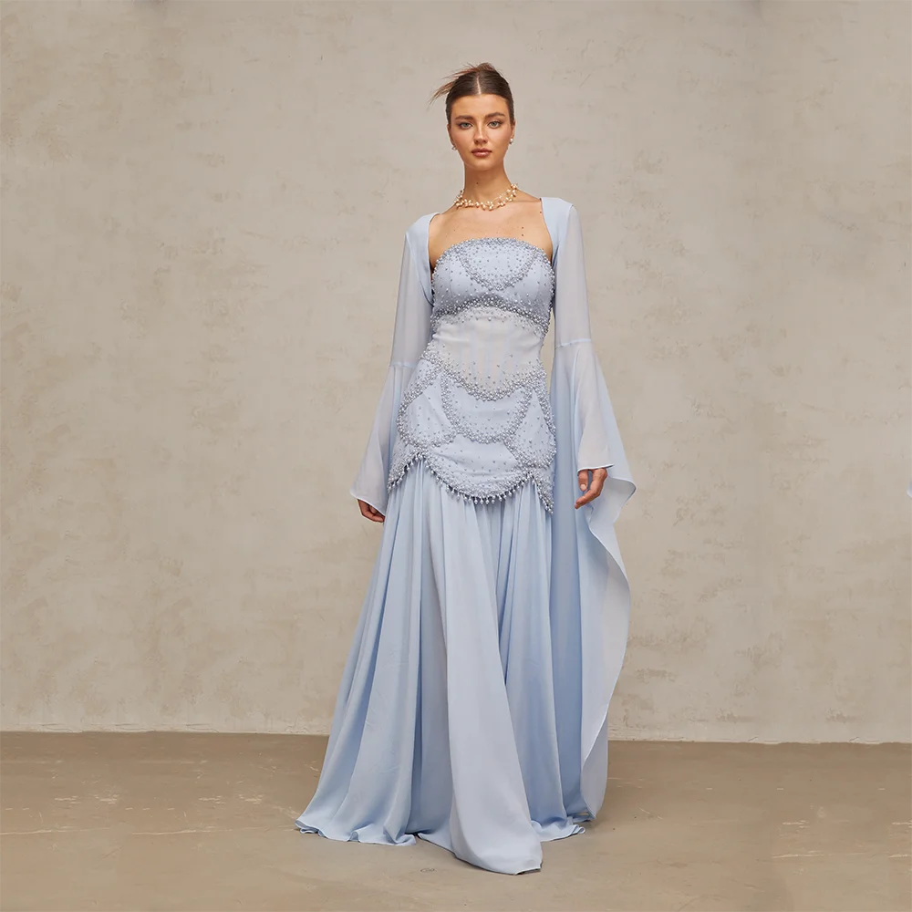 Abiti da sera lunghi personalizzati a maniche lunghe Abiti da ballo eleganti per occasioni formali Abiti da ballo lunghi fino al pavimento con perline di cristallo 2025